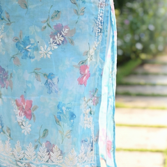 Blue Chikankari Mulmul Pocket Kurti