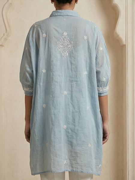 Light Blue Mulchanderi Kaftan