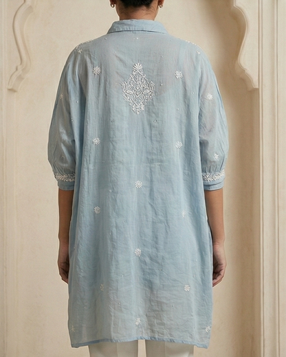 Light Blue Mulchanderi Kaftan