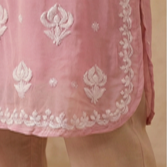 Pink Viscose Georgette Chikankari Readymade Kurta