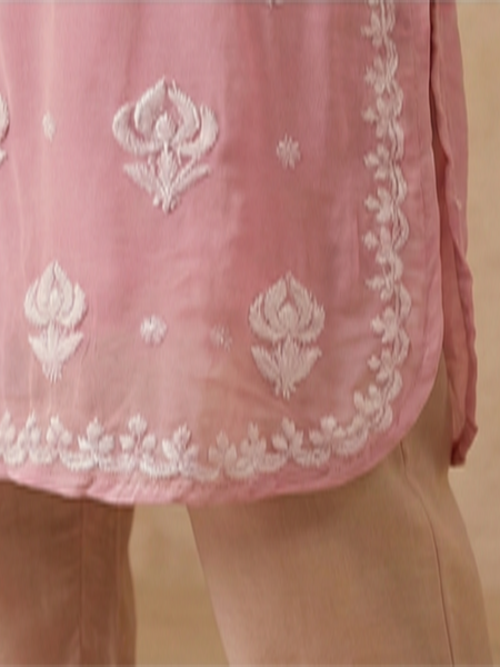 Pink Viscose Georgette Chikankari Readymade Kurta
