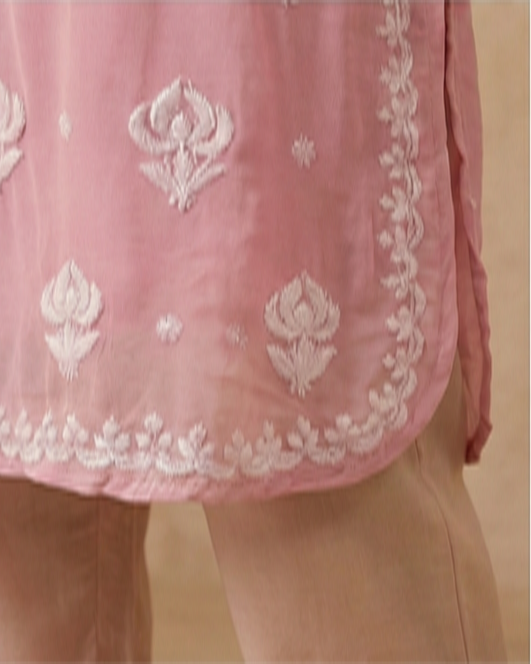 Pink Viscose Georgette Chikankari Readymade Kurta