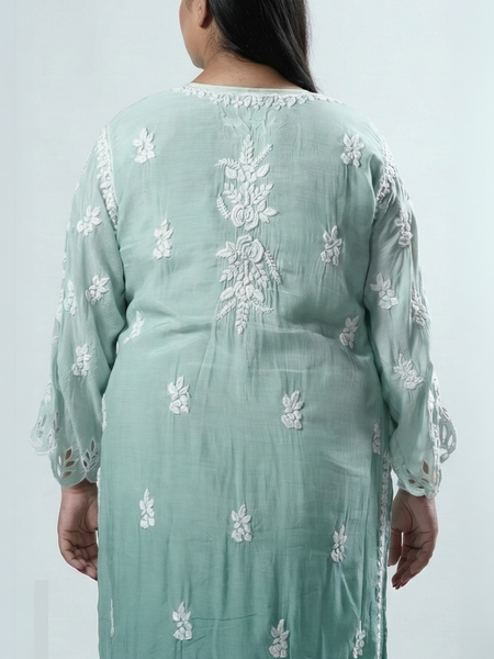 Sea Green Muslin Cutwork Kurta