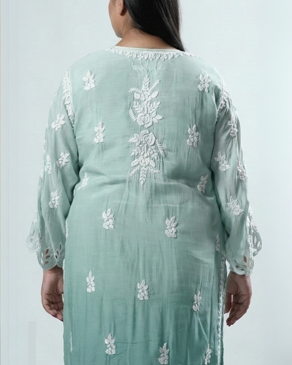 Sea Green Muslin Cutwork Kurta
