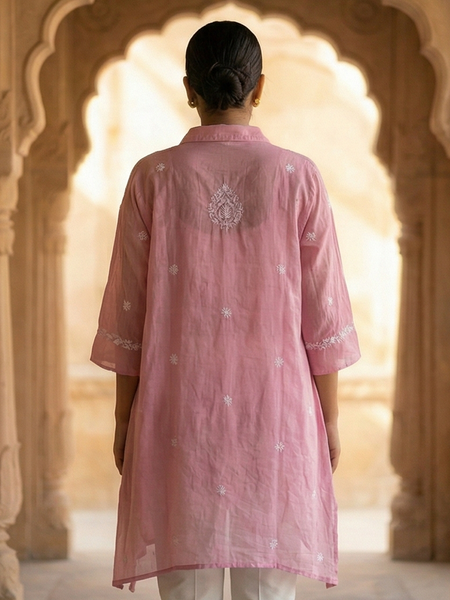 Light Pink Mulchanderi Kaftan