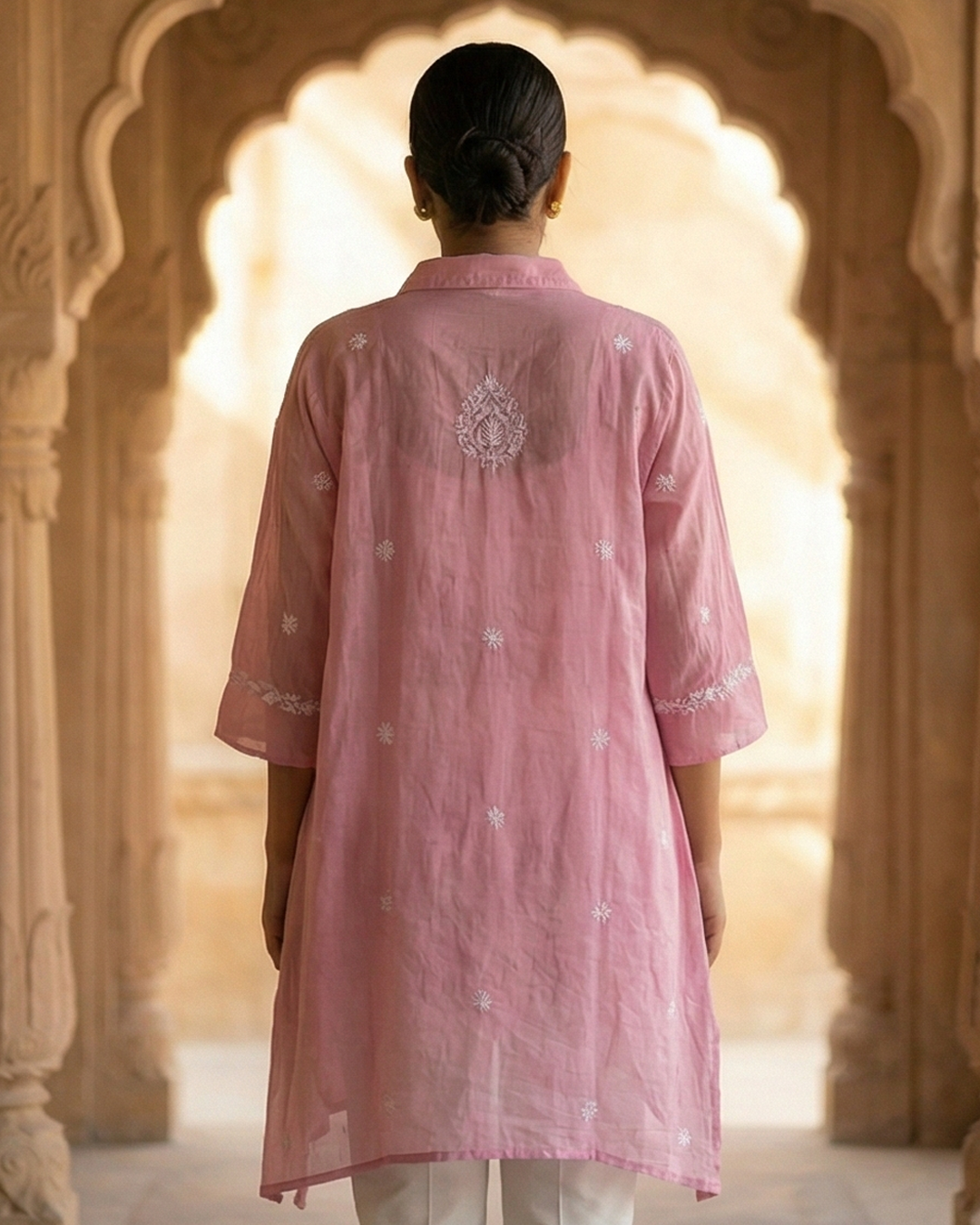 Light Pink Mulchanderi Kaftan