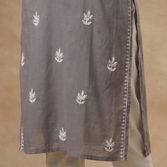 Grey Embroidery Chikanakri Rayon Long Kurti