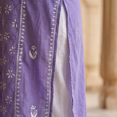 Purple Readymade Cotton Kurta With Jaal