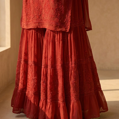 Readymade Viscose Georgette Red Garara Set