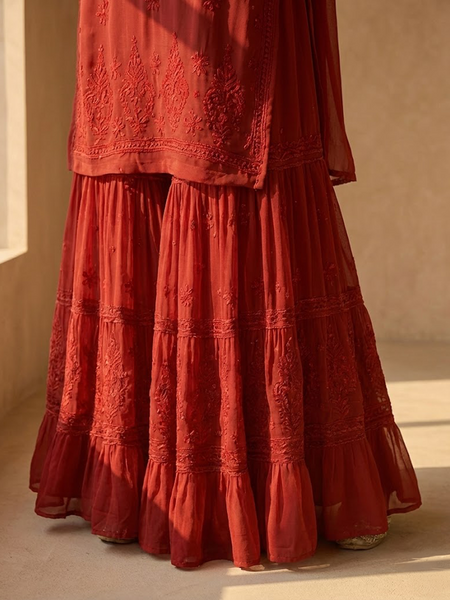 Readymade Viscose Georgette Red Garara Set