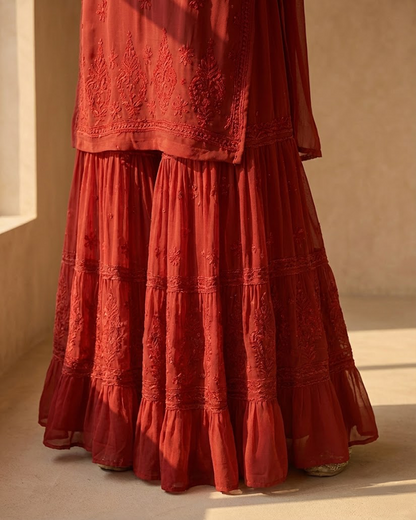 Readymade Viscose Georgette Red Garara Set