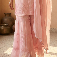 Readymade Viscose Georgette Pink Garara Set