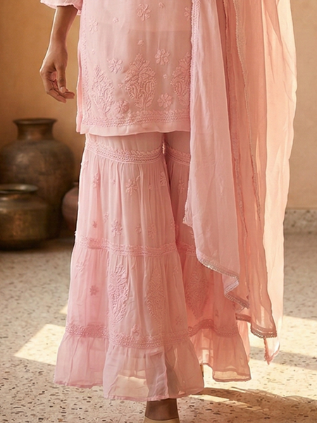 Readymade Viscose Georgette Pink Garara Set