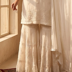 Readymade Viscose Georgette White Garara Set