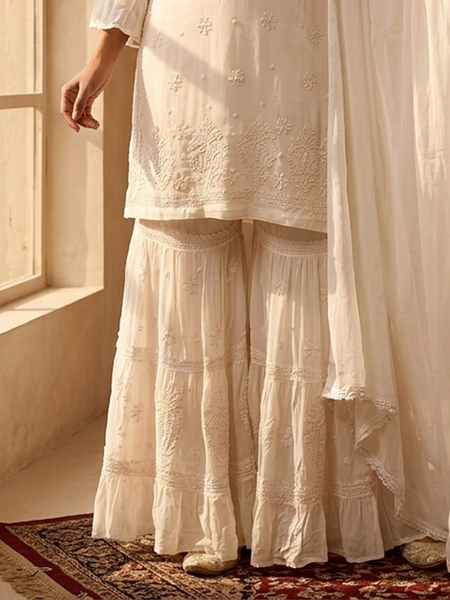 Readymade Viscose Georgette White Garara Set