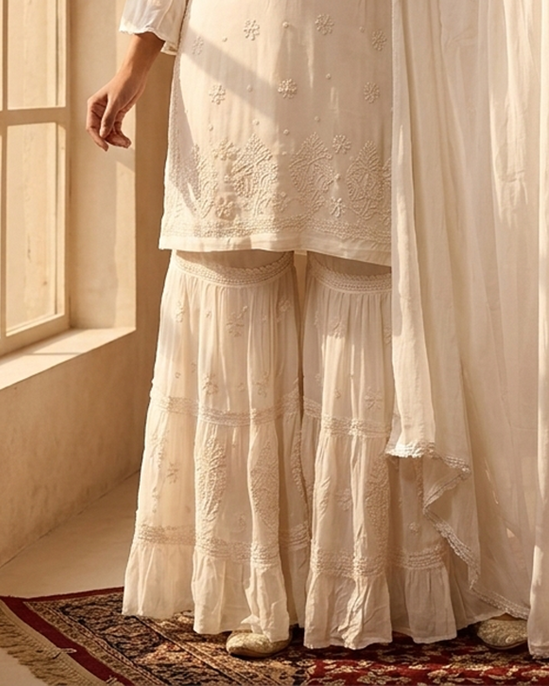 Readymade Viscose Georgette White Garara Set