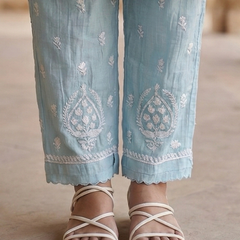 Begum Celestial Blue Mulchanderi Suit Set