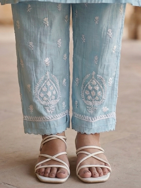 Begum Celestial Blue Mulchanderi Suit Set