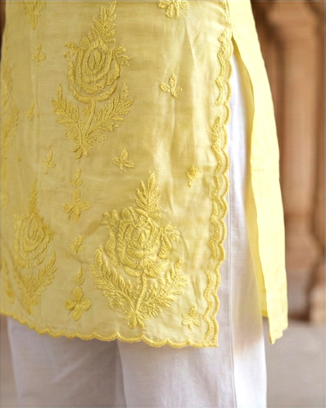 Royale Yellow Muslin Sleeveless Kurta