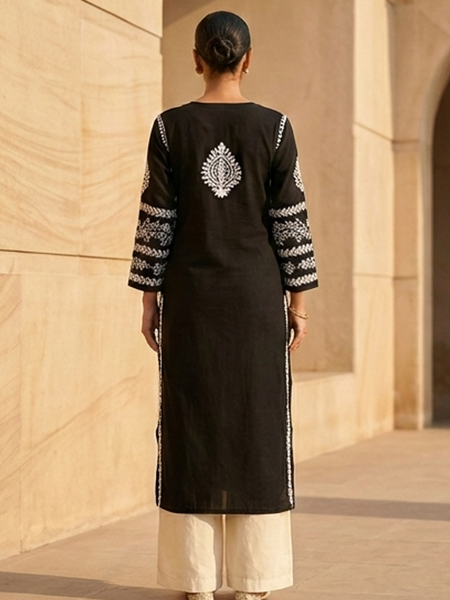 Black Chikankari Modal Long Kurti