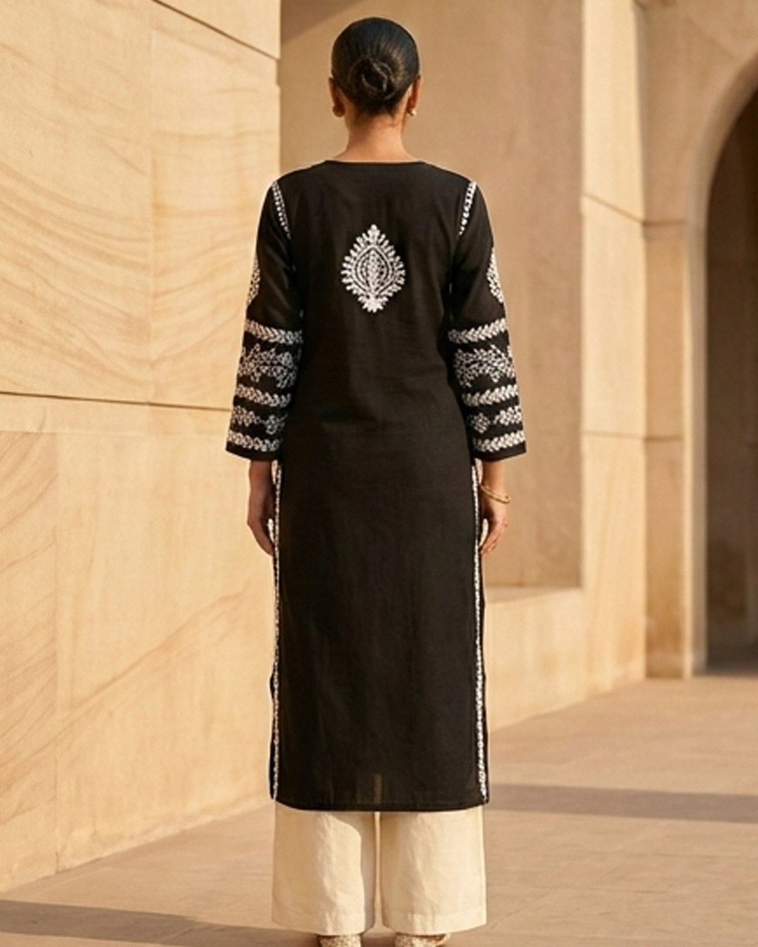 Black Chikankari Modal Long Kurti