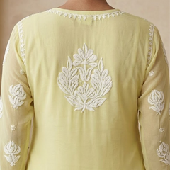 Yellow Readymade Viscose Georgette Chikankari Readymade Kurta