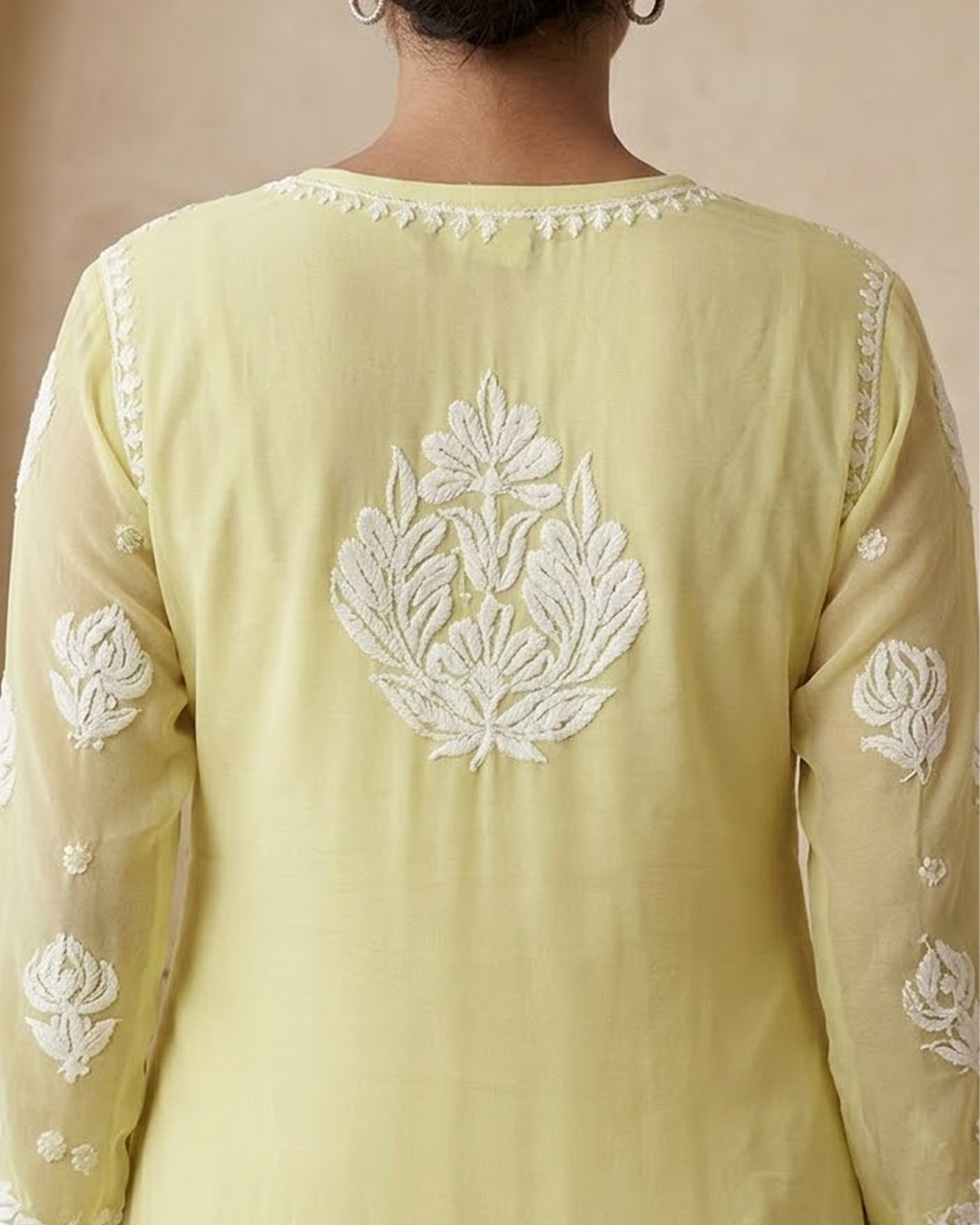 Yellow Readymade Viscose Georgette Chikankari Readymade Kurta