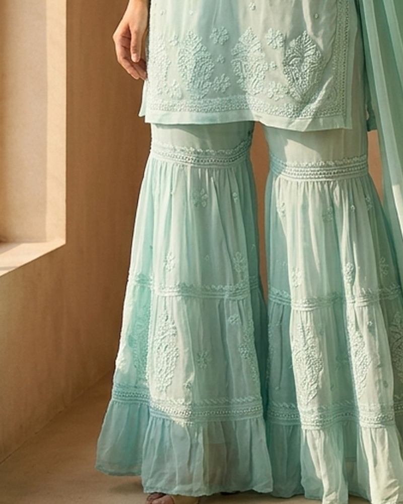 Viscose Georgette Aqua Blue Garara Set