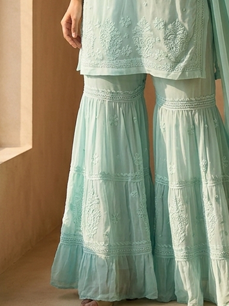 Viscose Georgette Aqua Blue Garara Set