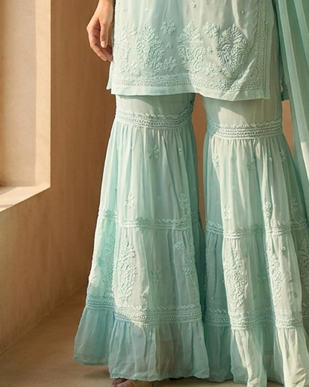 Viscose Georgette Aqua Blue Garara Set