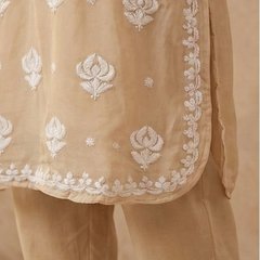 Beige Viscose Georgette Chikankari Readymade Kurta