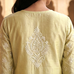 Golden Cotton Chanderi Chikankari Kurta