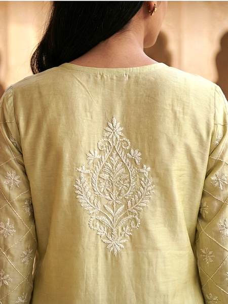 Golden Cotton Chanderi Chikankari Kurta