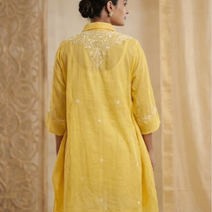 Yellow Mulchanderi Kaftan