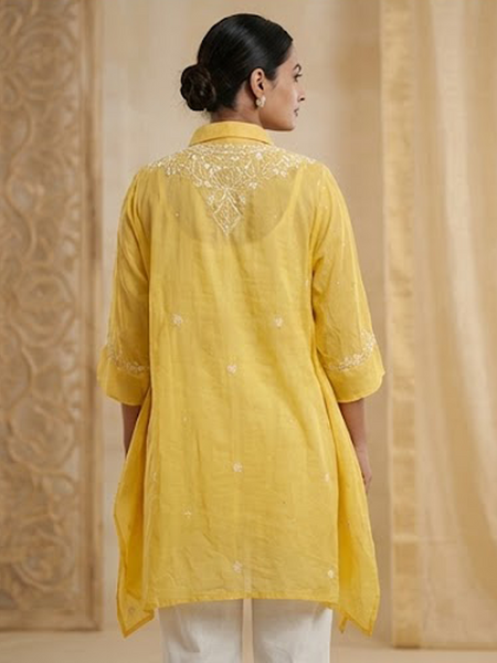 Yellow Mulchanderi Kaftan