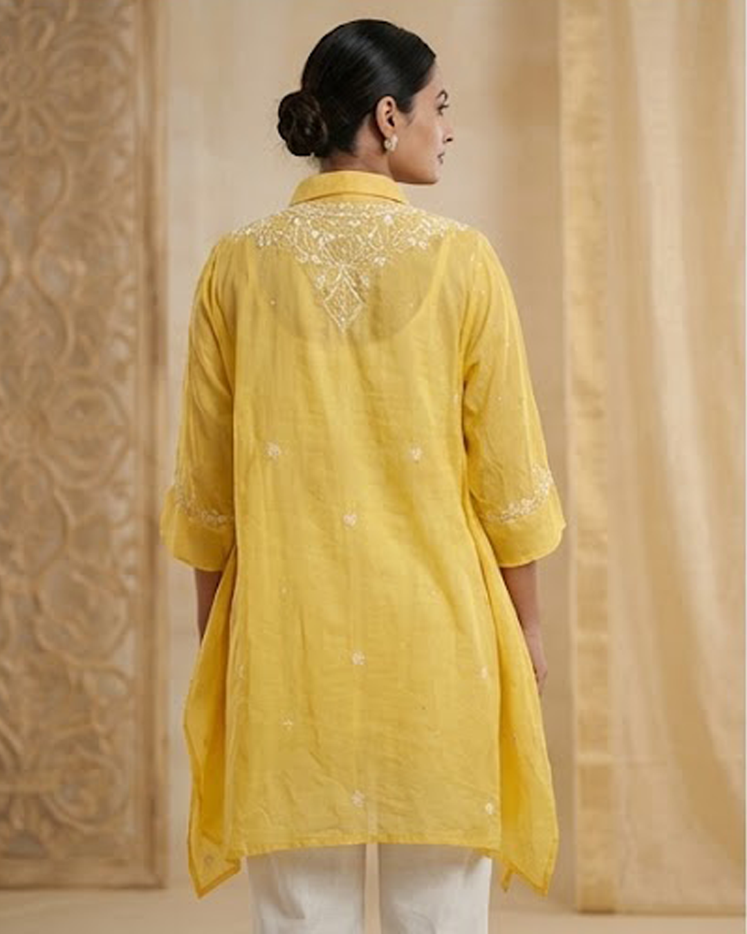 Yellow Mulchanderi Kaftan