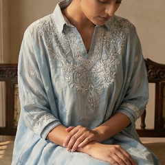 Light Blue Mulchanderi Kaftan