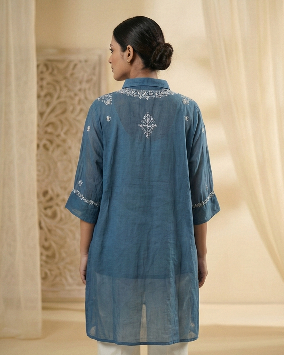 Royal Blue Mulchanderi Kaftan