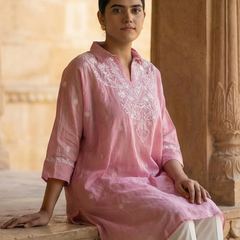 Light Pink Mulchanderi Kaftan