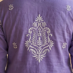 Purple Readymade Cotton Kurta With Jaal