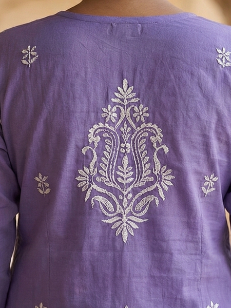 Purple Readymade Cotton Kurta With Jaal
