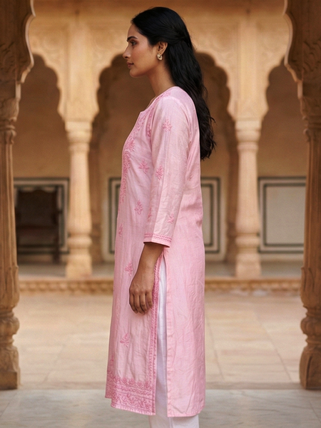 Blush Royale Chanderi Kurta with Chikankari Work