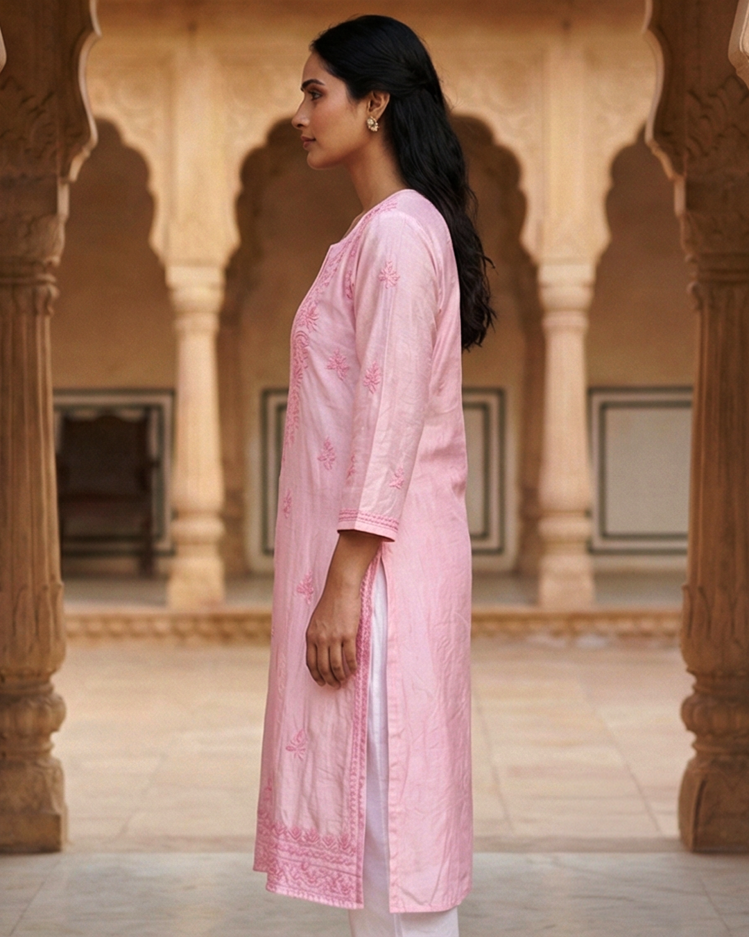 Blush Royale Chanderi Kurta with Chikankari Work