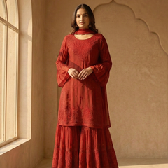 Readymade Viscose Georgette Red Garara Set