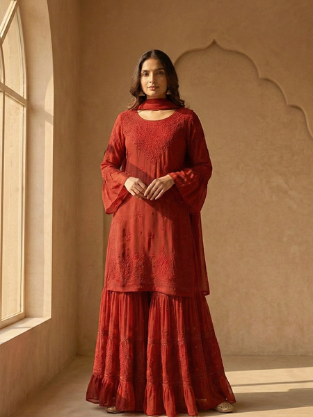 Readymade Viscose Georgette Red Garara Set