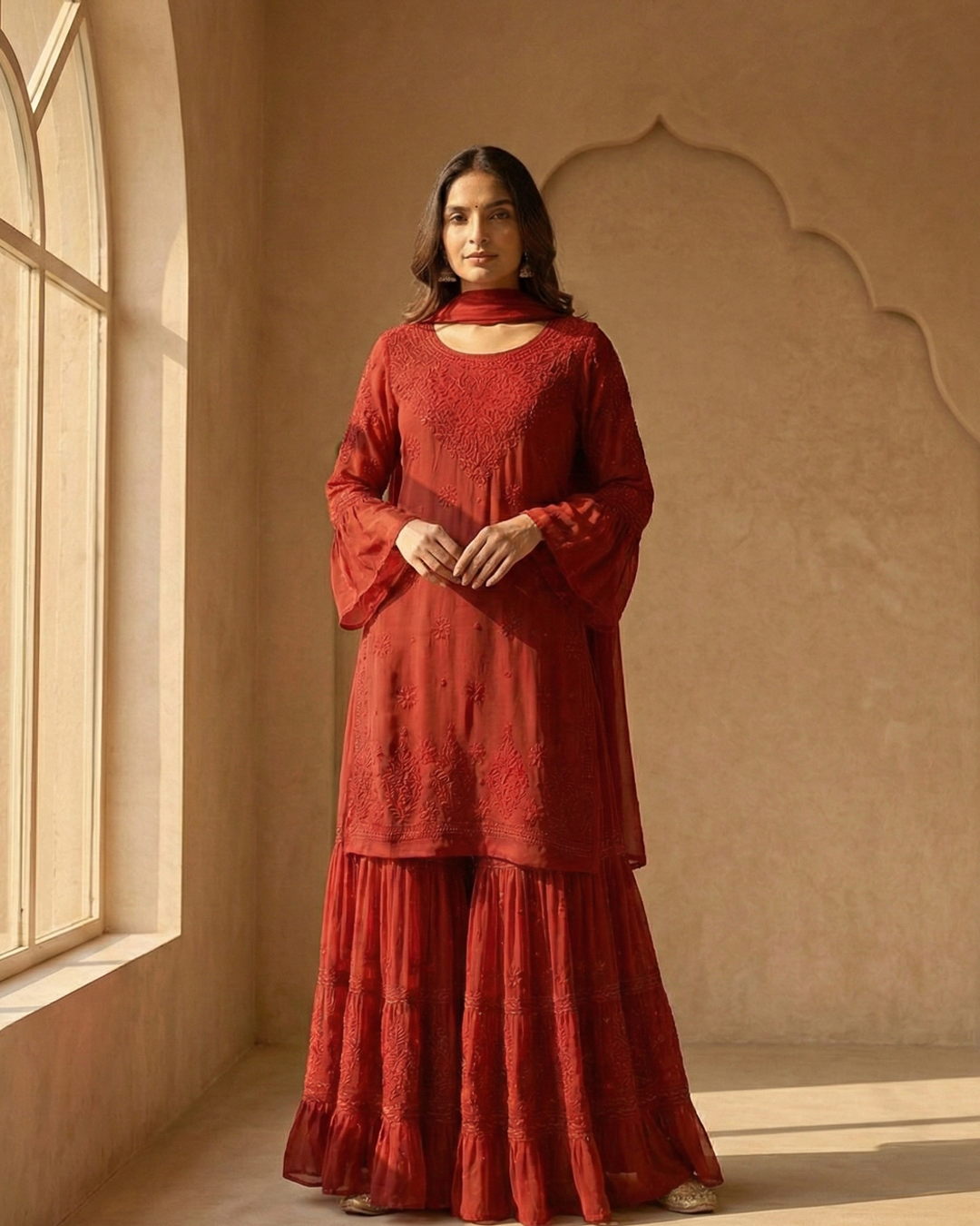Readymade Viscose Georgette Red Garara Set