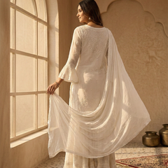 Readymade Viscose Georgette White Garara Set