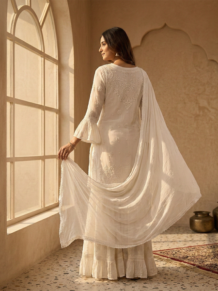 Readymade Viscose Georgette White Garara Set
