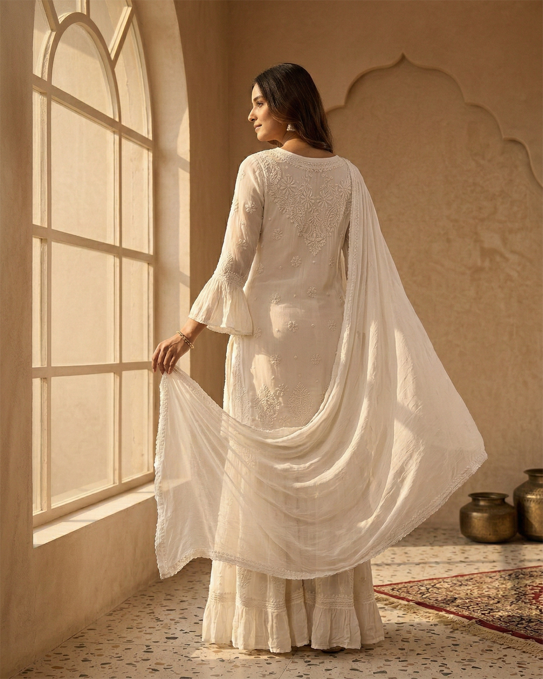 Readymade Viscose Georgette White Garara Set