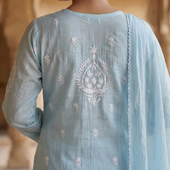Begum Celestial Blue Mulchanderi Suit Set
